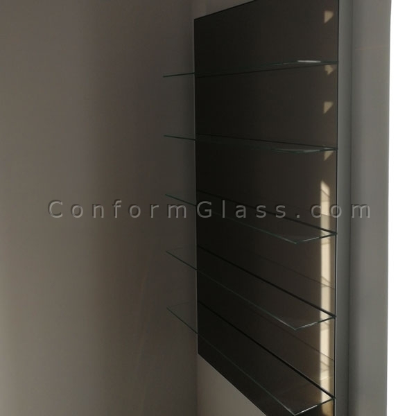 Glass shelving with bronze mirror