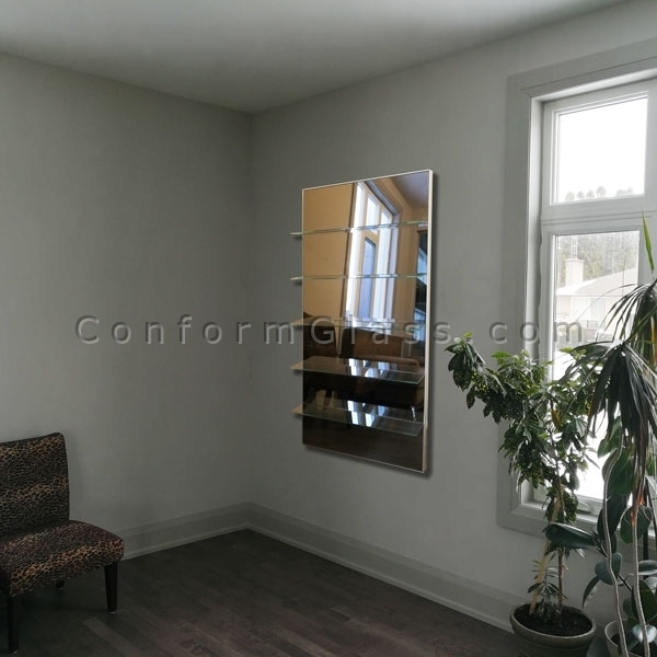 Glass Shelving Unit Bronze on Wall