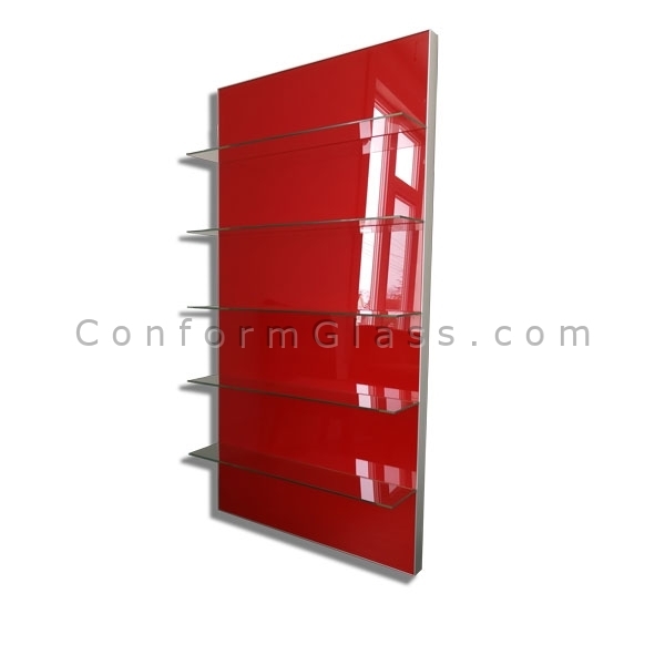 Glass Shelving Unit Red