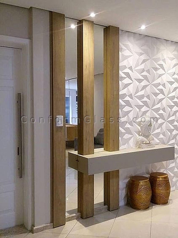 Mirror strips with wood boxes and shelf