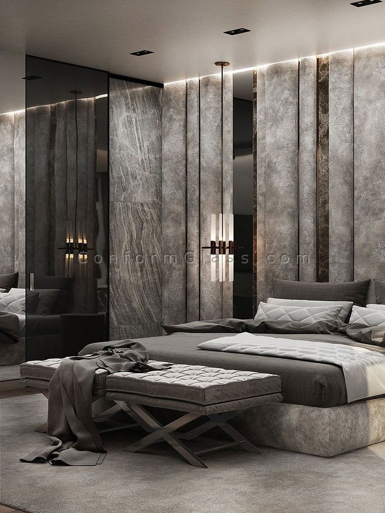 Mirror strips with leather 3D panels
