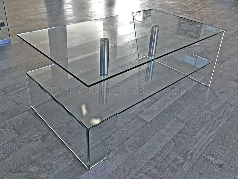 Custom two tier glass coffee table