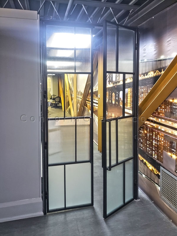 Custom welded steel and glass doors