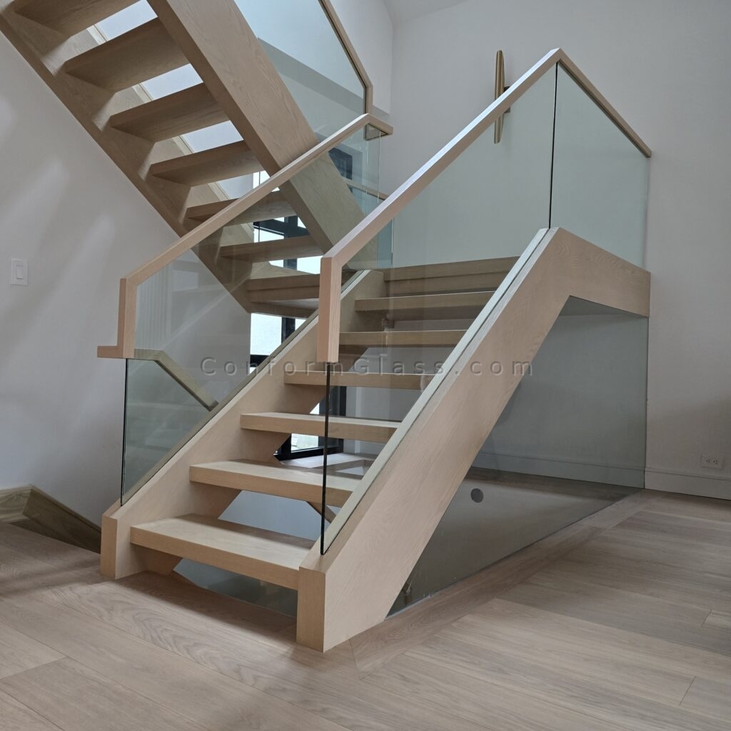 Hardware-Free Glass Railing with Wooden Cap Rail